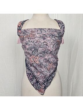 Purple Pink and Navy Shawl, with paisley florals and tassels, J Jill